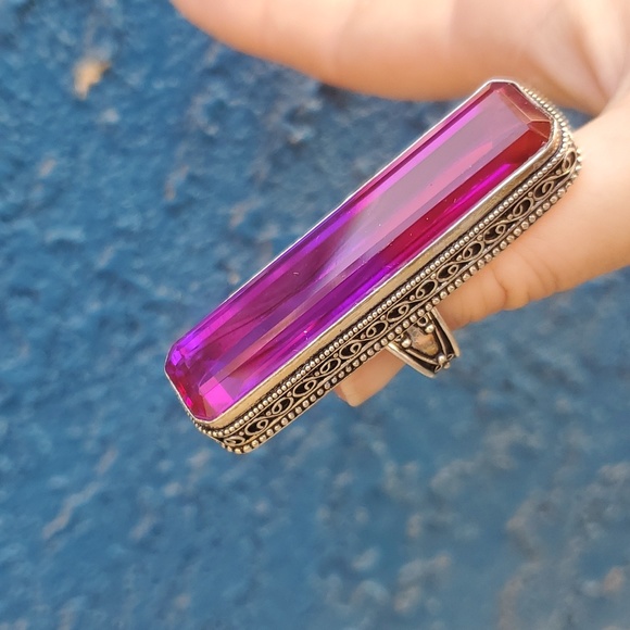 New Amazing Oversized Bi-Color Tourmaline 925 Silver Statement Ring. - Picture 12 of 16